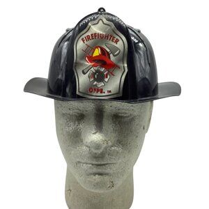 Vtg Firefighter Helmet Hat Toy Black OFPE Trademark Kid Size Small Adjustable